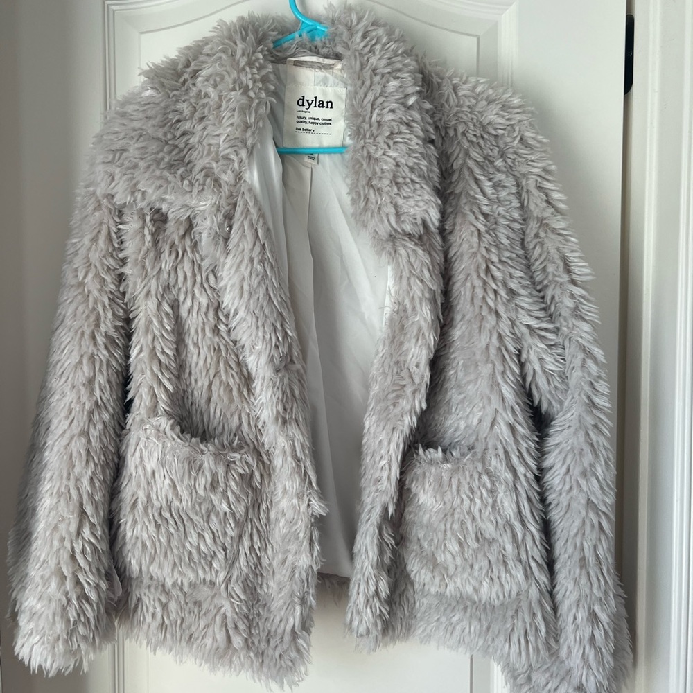 beige faux fur coat